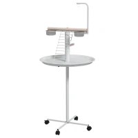 PawHut Comedero para Pájaros de Pie Ø60x138 cm con 4 Ruedas 2 Cuenco de Acero Inoxidable y 2 Perchas Blanco(m-11)