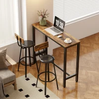 HOMCOM Set de 2 Scaune de Bar Captușite cu Spătar și Suport pentru Picioare - Maro Rustic și Negru(m-8)