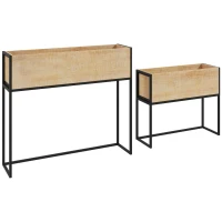 Outsunny Lot de 2 jardinières sur pieds en bois et métal 2 tailles 80 x 20 x 70 cm - 60 x 20 x 50 cm noir et naturel(m-12)