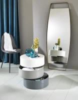 E-STYLO Tavolino moderno apribile con 3 ripiani contenitori girevoli, perfetto per chi desidera funzionalità e design contemporaneo in un unico complemento d’arredo, 50cm X 50cm H. 50cm(m-3)