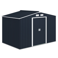 Outsunny 9 x 6FT Metal Shed Roofed Garden Shed Outdoor Storage Shed with Foundation Ventilation & Doors, Dark Grey