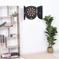 HOMCOM Cible jeu de fléchettes électronique refermable 26 jeux jusqu'à 8 joueurs affichage LCD haut-parleur noir(m-10)