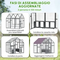 PawHut Recinto per Galline, Pollaio con Tetto Impermeabile, 2 Nidi, 2 Posatoi, per 6-8 Galline, 1.7 x 1.8 x 1.8 m, Grigio(m-4)