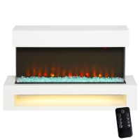 HOMCOM Cheminée électrique avec 11 couleurs de flammes, 10 couleurs de lit de cristaux, 1000W/2000W, télécommande, polyvalent, Blanc