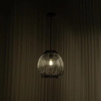 E-STYLO Lampada a sospensione nera realizzata in filo metallico, perfetta per chi desidera un arredo moderno e dal carattere industriale, 35cm X 35cm H. 150cm(m-2)