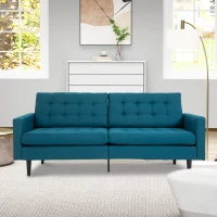 HOMCOM Canapé Convertible 3 Places Design Contemporain Dossier inclinable indépendamment 3 Positions Lin Bleu Canard(m-10)