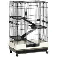 PawHut Cage pour petits animaux roulante 3 plates-formes démontables 3 rampes plateau inférieur amovible métal PP 81,2 x 52,7 x 114 cm noir(m-12)