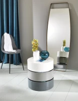 E-STYLO Tavolino moderno apribile con 3 ripiani contenitori girevoli, perfetto per chi desidera funzionalità e design contemporaneo in un unico complemento d’arredo, 50cm X 50cm H. 50cm(m-2)