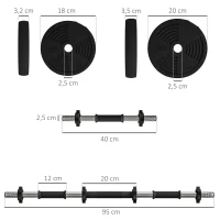 SPORTNOW Haltères 2 en 1 réglables, haltères libres avec poignées antidérapantes, 15 kg - barres incluses noir et vert(m-3)