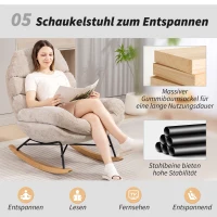 HOMCOM Gepolsterter Schaukelstuhl mit Stahlbeinen und Holzkufen, Cremeweiß(m-8)