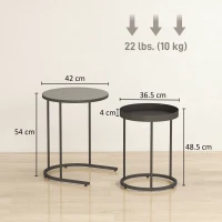HOMCOM Set de 2 Măsuțe de Cafea în Stil Industrial, din Lemn și Metal, Ø42x54 cm și Ø36.5x48.5 cm, Gri și Negru(m-3)