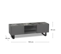 E-STYLO Mobile porta TV moderno con top in ceramica effetto marmo grigio, perfetto per aggiungere stile e funzionalità al tuo soggiorno, 40 cm X 140 cm H. 45 cm(m-4)