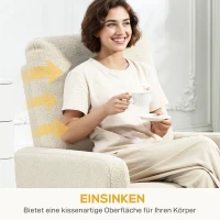HOMCOM Relaxfauteuil, ontspanningsfauteuil met fleecebekleding, verstelbare rugleuning, gestoffeerde fauteuil, staal, Beige(m-9)