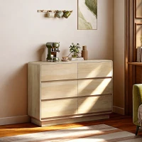 HOMCOM Credenza con 6 Cassetti Spigoli Arrotondati per Soggiorno Cucina Ingresso Ufficio 120x38x86 cm Naturale(m-2)