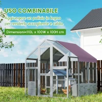 PawHut Recinto per Galline, Pollaio con Tetto Impermeabile, 2 Nidi, 2 Posatoi, per 6-8 Galline, 1.7 x 1.8 x 1.8 m, Grigio(m-7)