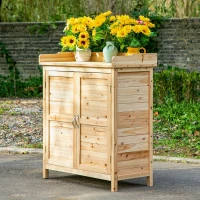 Outsunny Armoire de jardin remise pour outils sur pied placard avec double porte et étagère interne en bois massif sapin pré-huilé dim. 83L x 40l x 92H cm naturel(m-10)