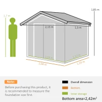 Outsunny Outdoor Storage Shed, 7ft x 4ft, Large Patio Roofed Tool Metal Storage Building Foundation Sheds Box Outdoor Furniture(m-3)