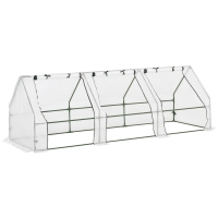 Outsunny Invernadero de Exterior Invernadero de Jardín 270x90x90 cm Tipo Caseta con 3 Ventanas Marco de Acero y Cubierta de PE 140g/㎡ para Cultivo Plantas Flores Tomates Blanco