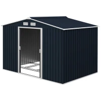 Outsunny 9 x 6FT Metal Shed Roofed Garden Shed Outdoor Storage Shed with Foundation Ventilation & Doors, Dark Grey(m-12)