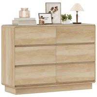 HOMCOM Credenza con 6 Cassetti Spigoli Arrotondati per Soggiorno Cucina Ingresso Ufficio 120x38x86 cm Naturale(m-4)