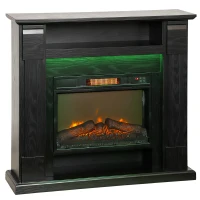HOMCOM Foyer électrique 1800W réglable avec flamme 3D, étagère, minuterie et télécommande, 105x27x97 cm, Noir(m-7)