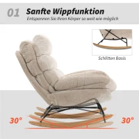 HOMCOM Gepolsterter Schaukelstuhl mit Stahlbeinen und Holzkufen, Cremeweiß(m-4)