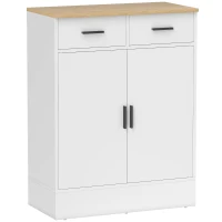 HOMCOM Buffet, meuble de rangement avec 2 portes, 2 tiroirs et étagère réglable, 68,6 x 35 x 90,3 cm, bois naturel et blanc(m-12)