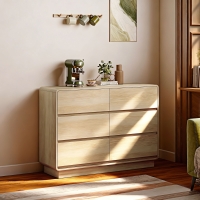 HOMCOM Buffet 6 tiroirs bords arrondis pour salon cuisine entrée bureau 120x38x86 cm Naturel