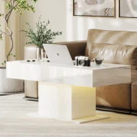 HOMCOM Extendable Coffee Table with LED Lights and Storage - High Gloss White(m-2)