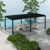 Outsunny Pergola 3 x 6 m  pergola d'extérieur tonnelle avec persiennes manivelle, toit réglable en aluminium crochets gris foncé(m-10)
