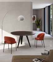 E-STYLO Tavolo rotondo fisso con gambe in metallo e top in impiallacciato Termocotto, perfetto per arredare cucine e sale da pranzo moderne con stile ed eleganza