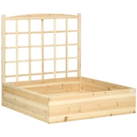 Outsunny Jardinière carré potager en bois avec treillis pour plantes grimpantes, légumes - 110 x 116 x 120 cm naturel(m-12)