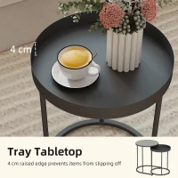 HOMCOM Set de 2 Măsuțe de Cafea în Stil Industrial, din Lemn și Metal, Ø42x54 cm și Ø36.5x48.5 cm, Gri și Negru(m-5)