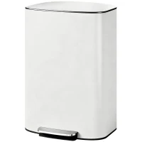 HOMCOM 50L Kitchen Bin with Soft-Close Lid and Stay-Open Function, Stainless Steel Pedal Bin with Removable Inner Bucket, Carry Handle for Kitchen, Office, Home, Cream(m-11)