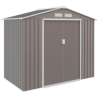 Outsunny 7ft x 4ft Lockable Garden Storage Shed, Metal Tool Storage Sheds with Sloped Roof and Foundation, Grey