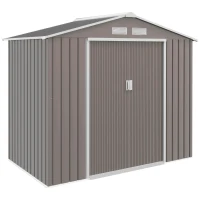 Outsunny 7ft x 4ft Lockable Garden Storage Shed, Metal Tool Storage Sheds with Sloped Roof and Foundation, Grey(m-1)