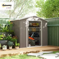 Outsunny 7ft x 4ft Lockable Garden Storage Shed, Metal Tool Storage Sheds with Sloped Roof and Foundation, Grey(m-10)