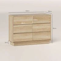 HOMCOM Credenza con 6 Cassetti Spigoli Arrotondati per Soggiorno Cucina Ingresso Ufficio 120x38x86 cm Naturale(m-3)
