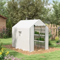 Outsunny Serre d'extérieur avec 12 étagères, porte enroulable, housse en PE et cadre en acier 140x213x190 cm Blanc(m-2)