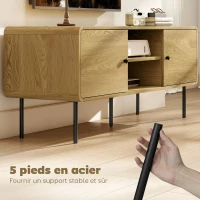 HOMCOM Meuble TV, meuble télé jusqu'à 55 pouces avec 2 portes, 2 compartiments ouverts, pieds en acier, 120x40x50cm, chêne(m-5)