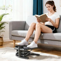SPORTNOW Mini stepper fitness disque de torsion de la taille 2 en 1 écran LCD, hauteur réglable, 100 kg, 42 x 34 x 22 cm, noir(m-2)