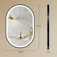 HOMCOM Miroir de Salle de Bain avec Lumière 60x90 cm Miroir Mural Ovale 3 Couleurs de Lumière Luminosité Réglable Fonction Anti-buée Noir(m-3)