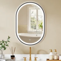 HOMCOM Specchio da Bagno con Luce Ovale 3 Colori di Luce Luminosità Regolabile Funzione Antiappannamento 60x90 cm Nero(m-2)