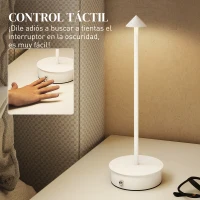 HOMCOM Juego de 2 Lámparas de Mesa LED Recargables con USB y Control Táctil y Luz Regulable Ø10x30 cm Blanco(m-6)