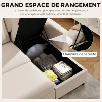 HOMCOM Canapé d'angle convertible modulable avec méridienne réversible, coffre de rangement et 3 coussins de dossier, crème(m-6)