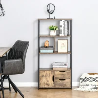 HOMCOM Bibliothèque Style Industriel 3 étagères Placard Porte 2 tiroirs Panneaux Particules Aspect Vieux Bois Acier Noir(m-10)
