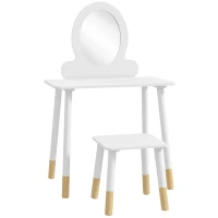 AIYAPLAY Ensemble coiffeuse pour enfants avec tabouret, coiffeuse 2 pièces pour enfants de 3 à 6 ans -  blanc(m-12)