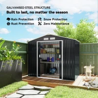 Outsunny 7ft x 4ft Lockable Garden Shed Large Patio Roofed Tool Metal Storage Building Foundation Sheds Box Outdoor Furniture, Dark Grey(m-4)