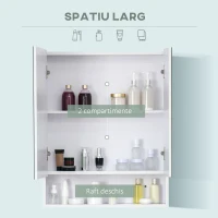 Kleankin Dulap cu oglinda dreptunghiulara din MDF si Sticla, 60x15x75cm, Alb(m-4)