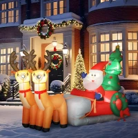Outsunny Père Noël gonflable de 2,1 m sur traîneau avec deux rennes, décoration de Noël gonflable avec lumières LED intégrées(m-8)